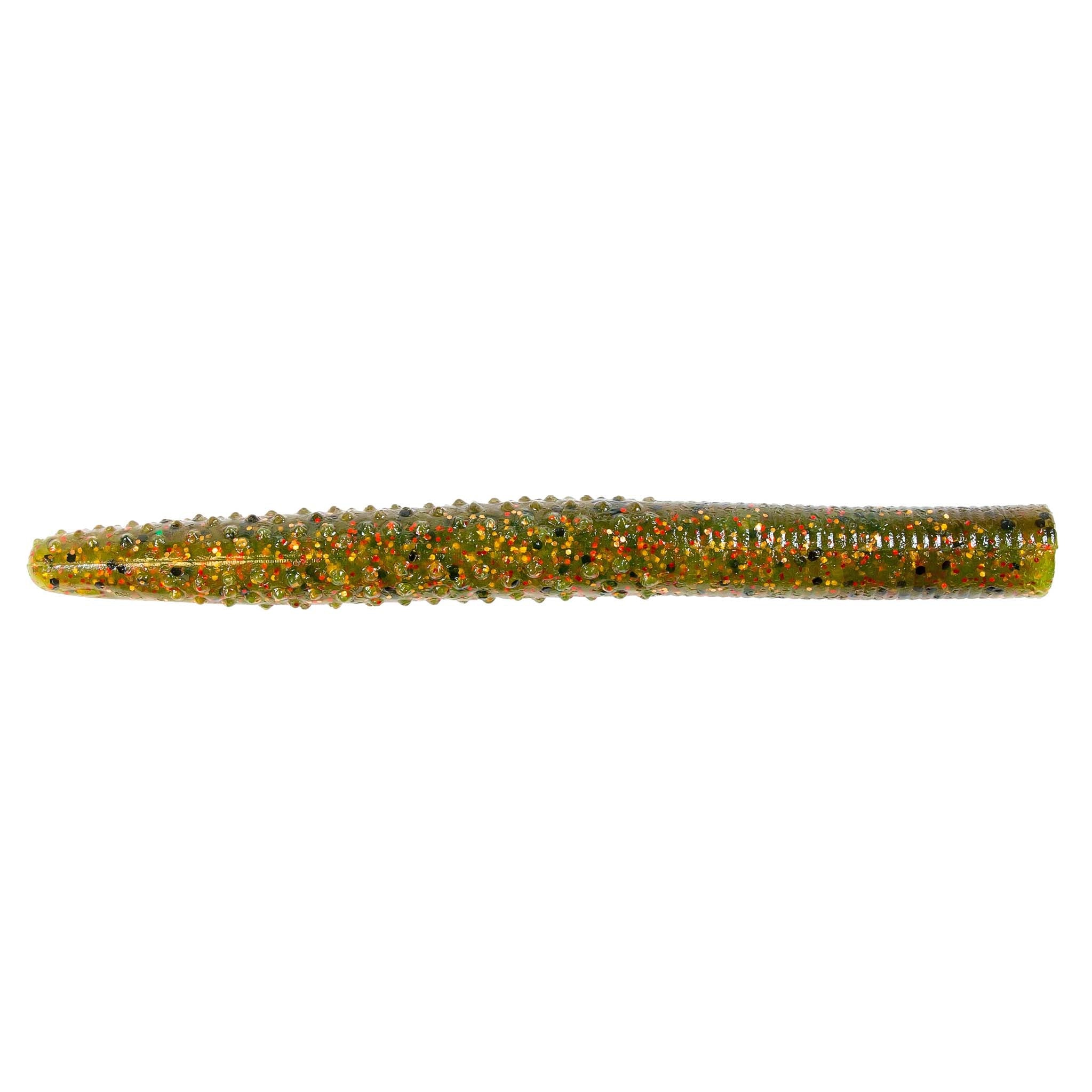 Golden-yellow speckled soft plastic fishing lure, straight worm profile