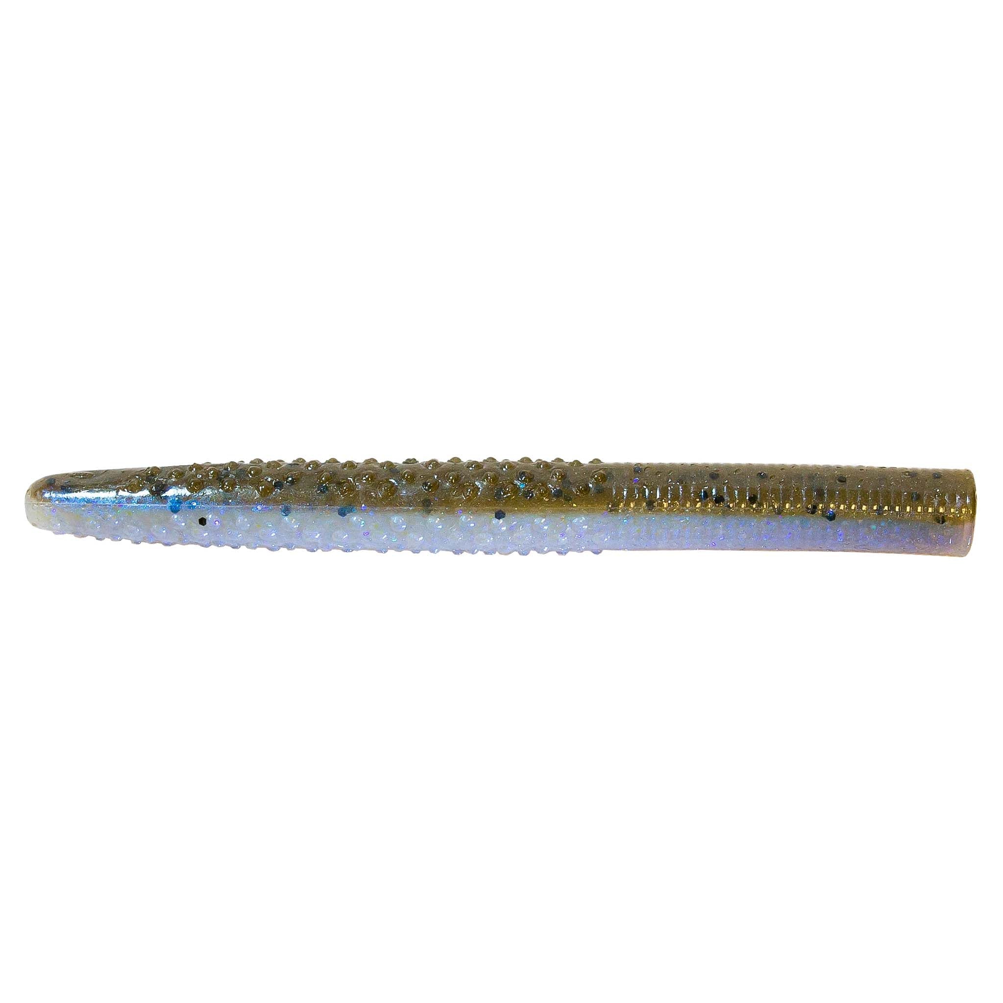 Brownish soft plastic fishing lure with blue tint, straight worm profile