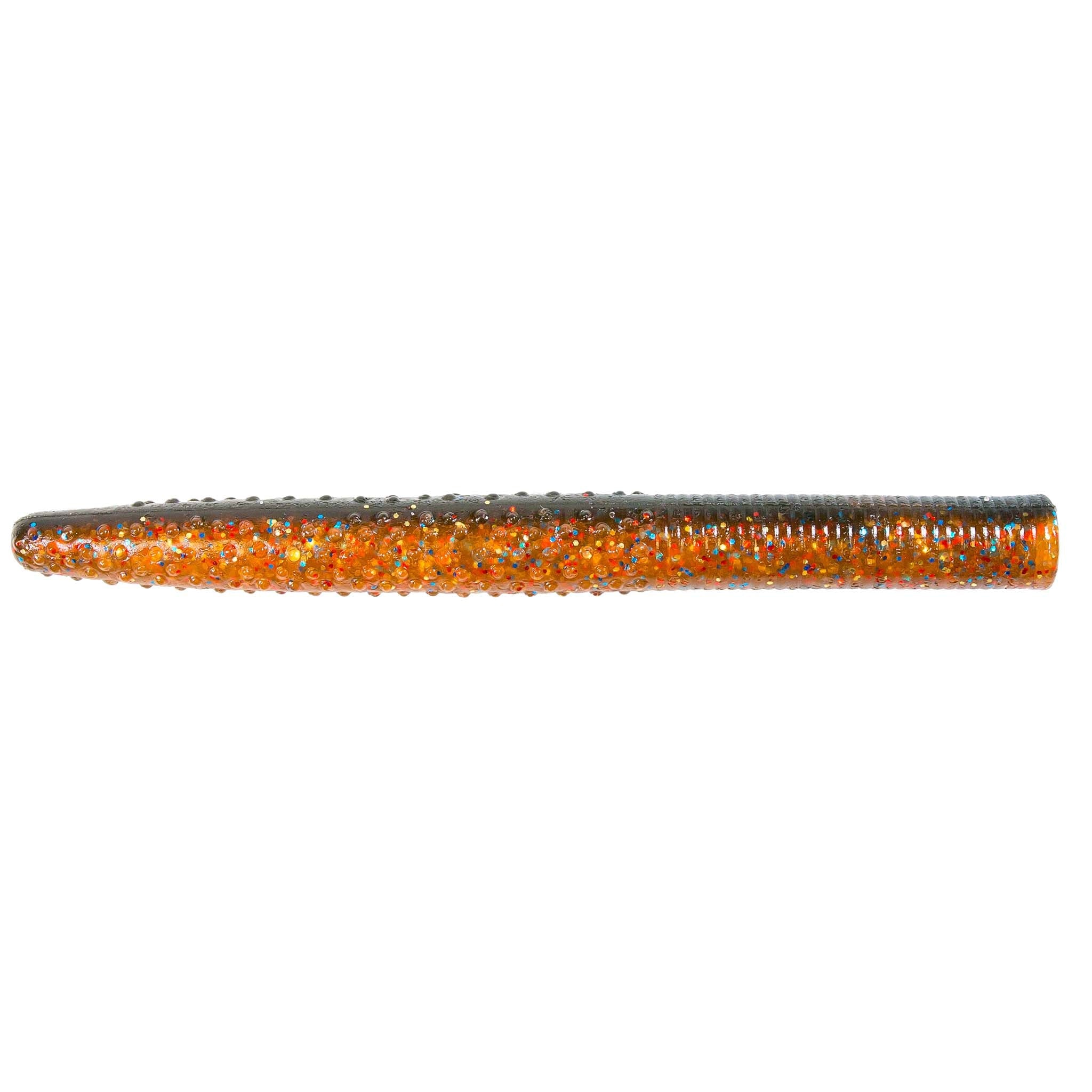 Soft plastic fishing lure, orange with dark speckles
