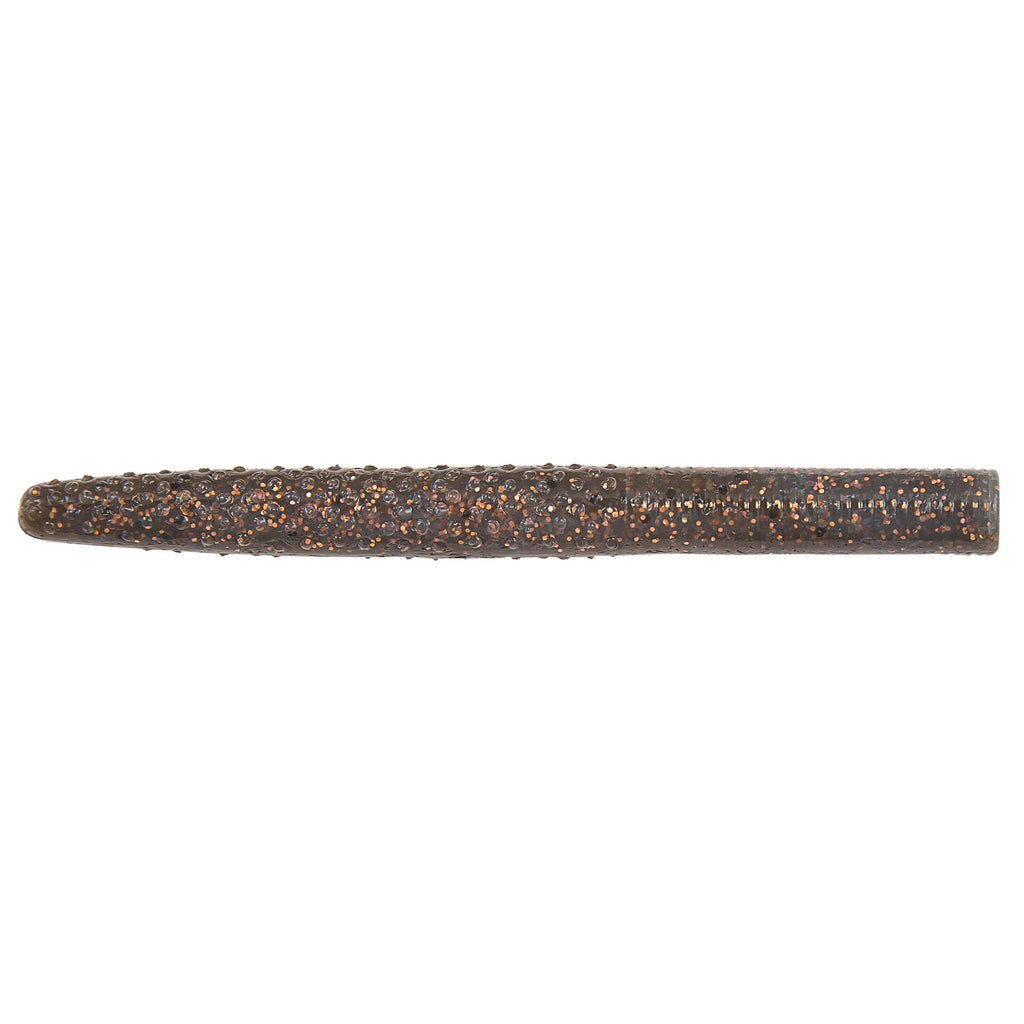 Dark brown speckled soft plastic fishing lure, straight worm profile