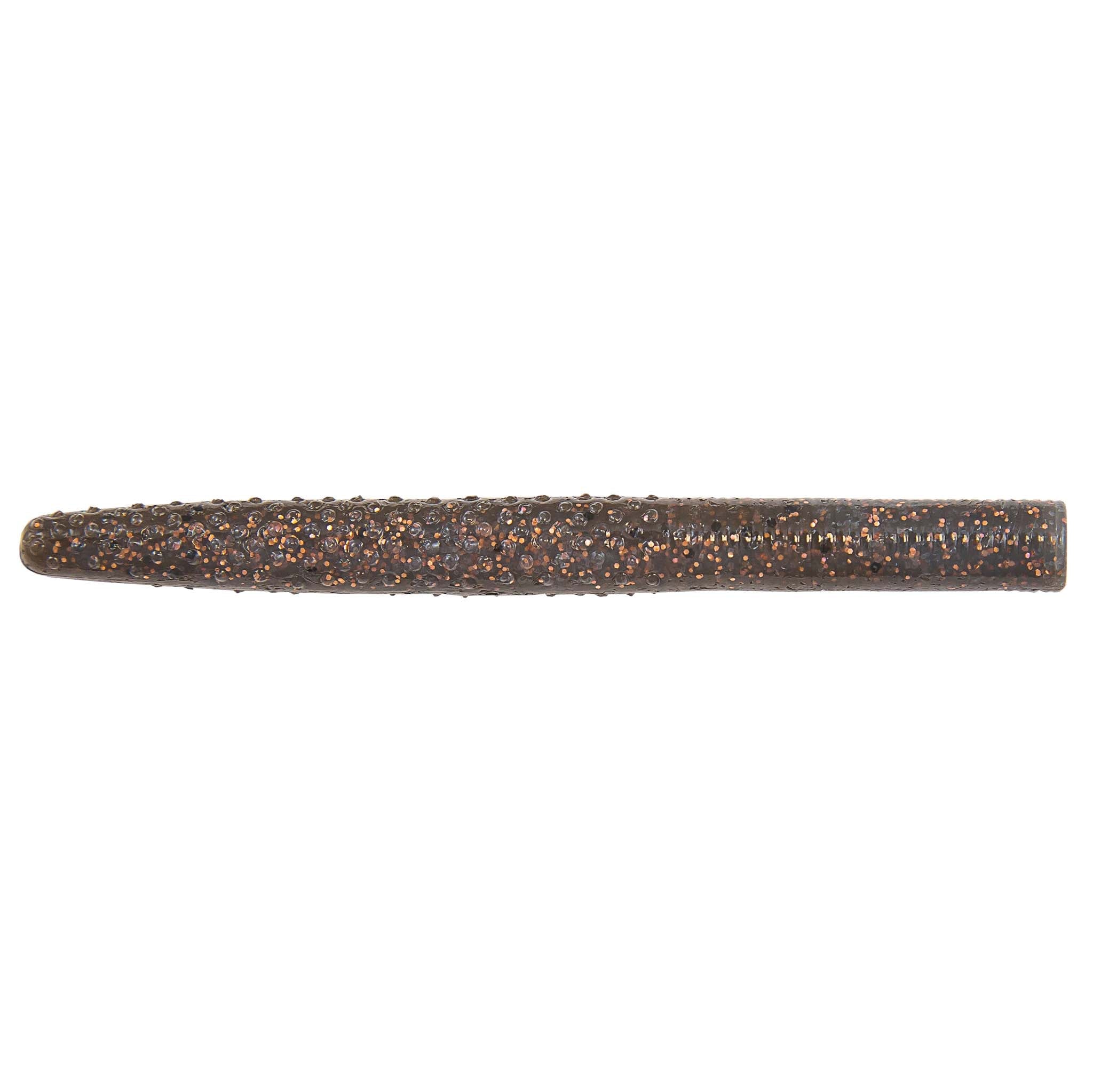 Dark brown speckled soft plastic fishing lure, straight worm profile