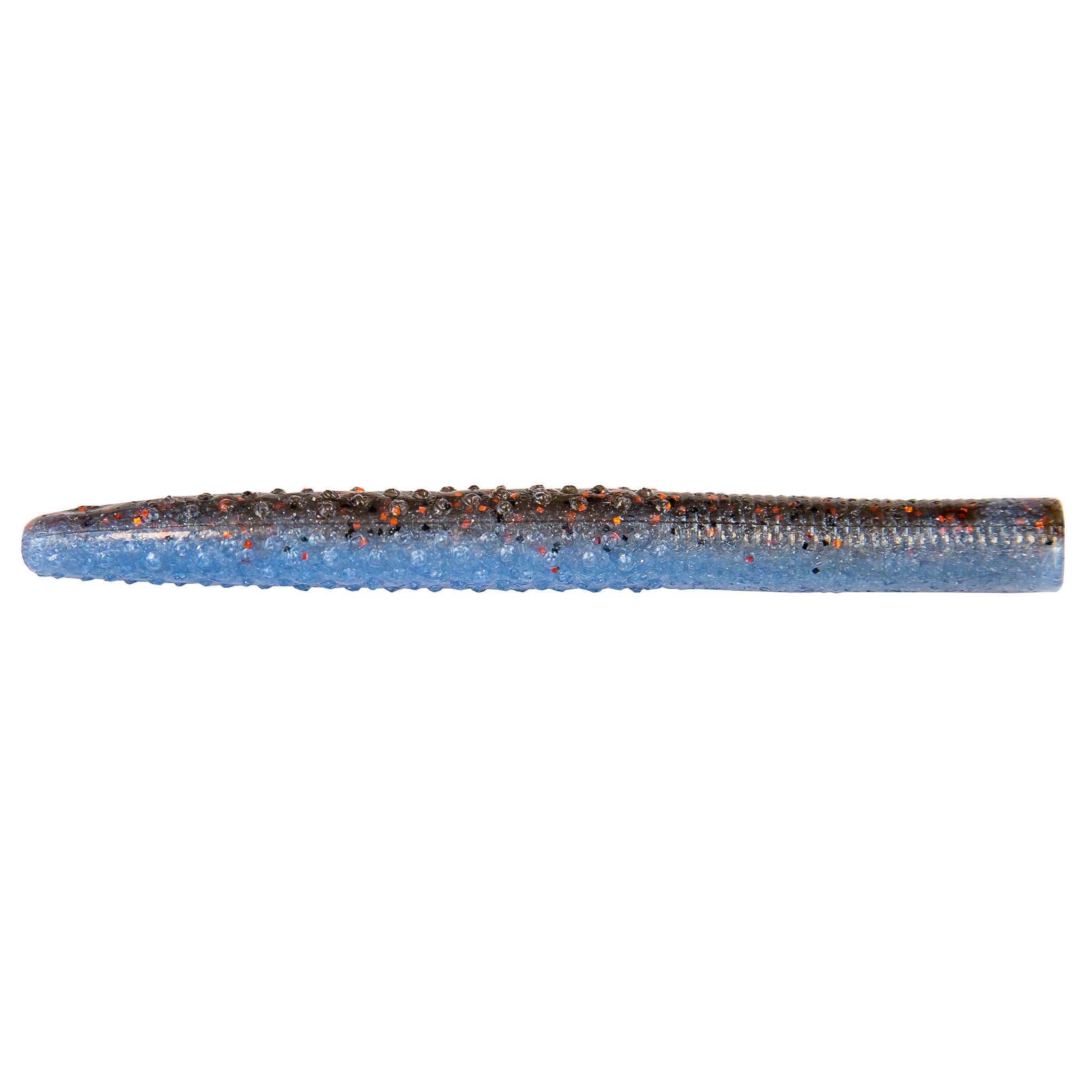Blue speckled soft plastic fishing lure, straight worm profile
