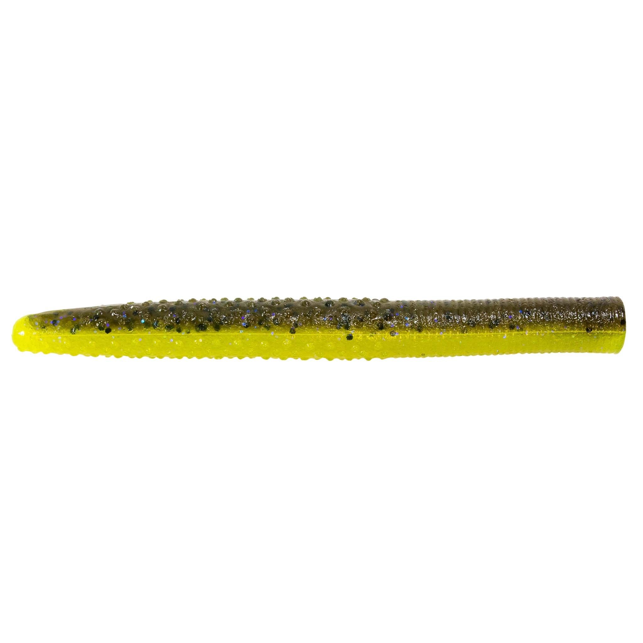 Soft plastic fishing lure, bright yellow with black speckles