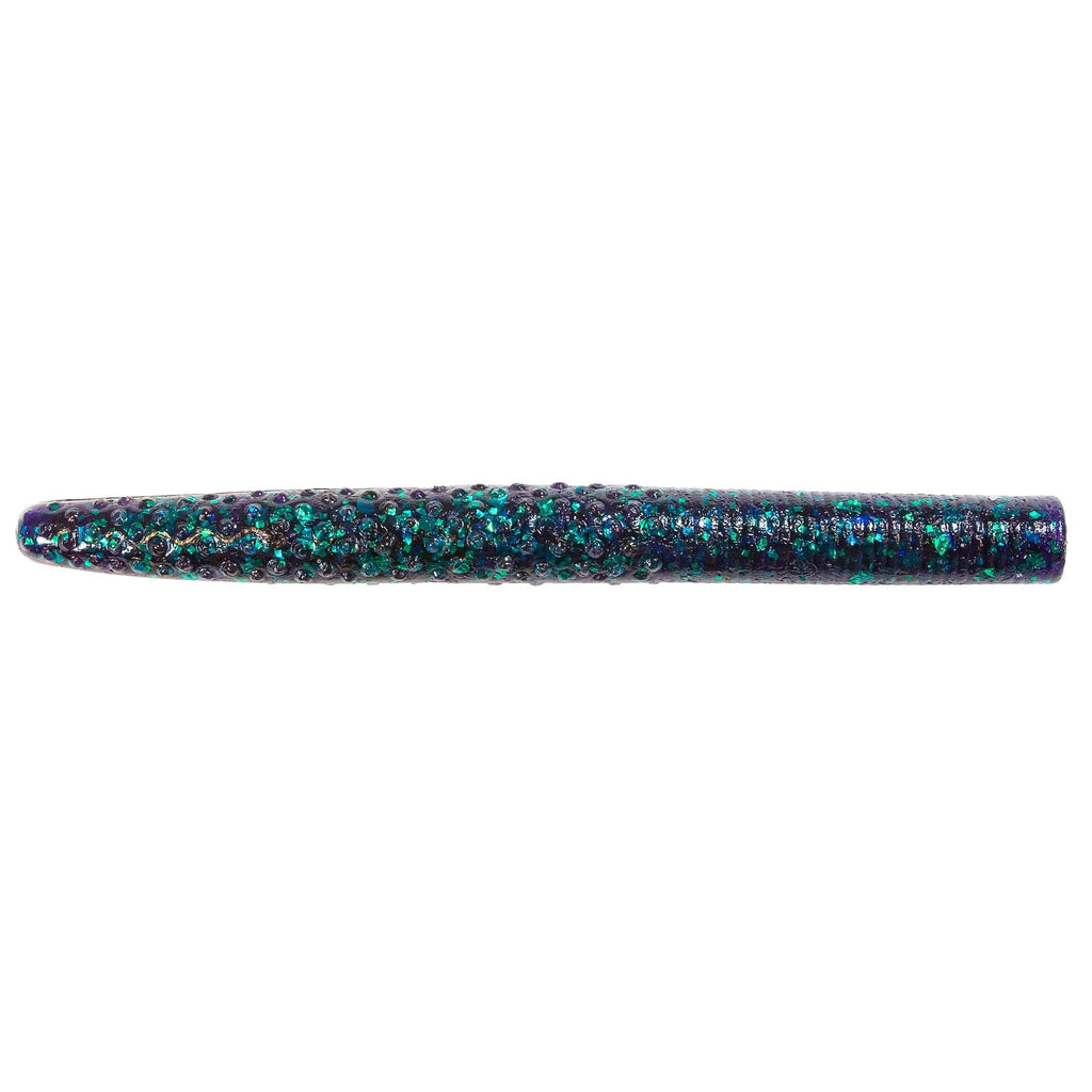 Soft plastic stick bait lure, dark teal with multicolor fleck speckled finish