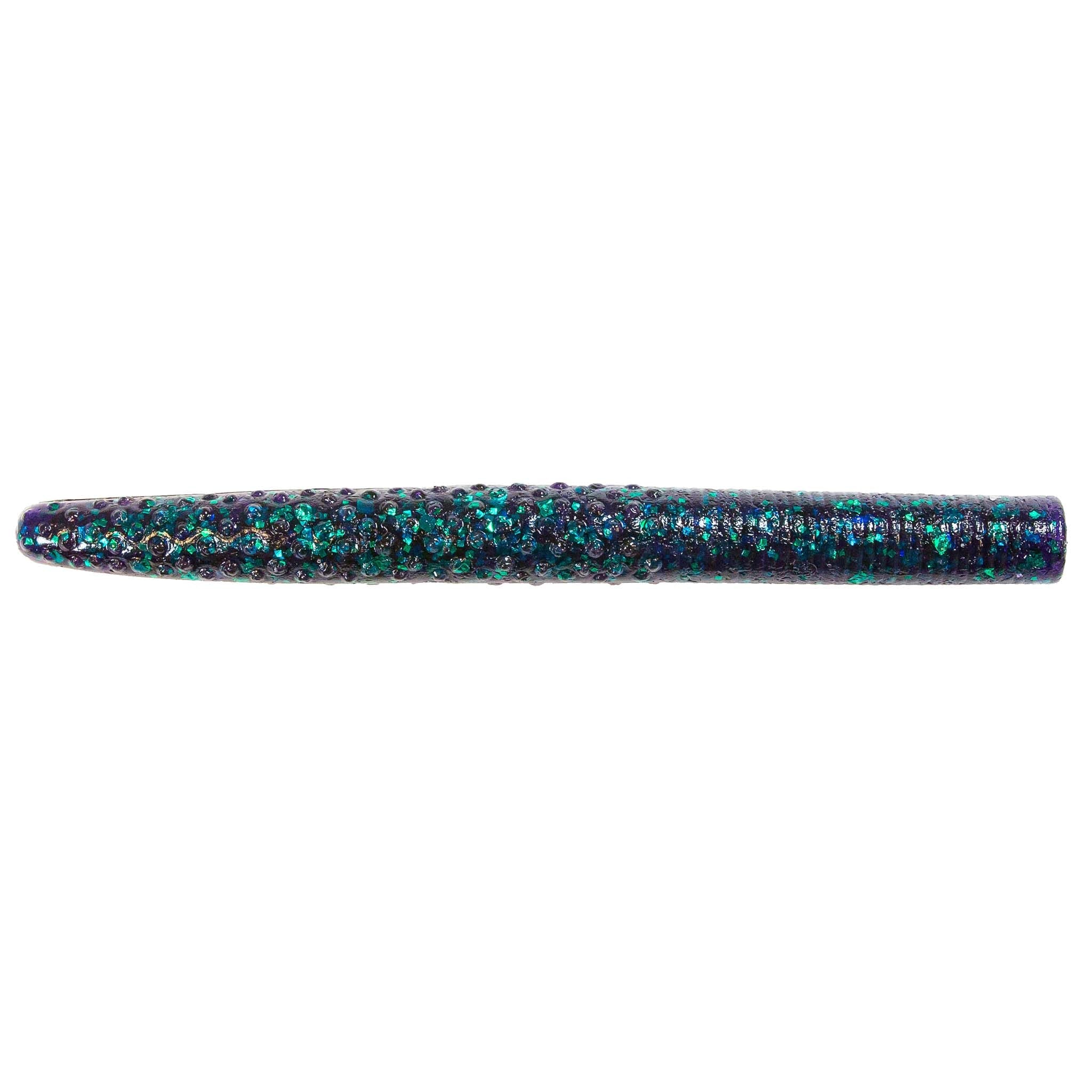 Soft plastic stick bait lure, dark teal with multicolor fleck speckled finish