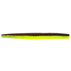 Soft fishing lure worm, bright chartreuse with dark speckles and ribbed body