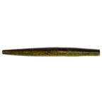 Soft fishing lure worm, dark green with red and gold speckles, ribbed body