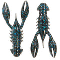 Soft plastic crawfish lure in deep blue with silver and blue glitter speckles