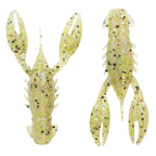 Soft plastic crawfish lure in pale chartreuse with multicolor glitter speckles