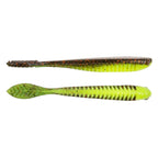 Fishing lure in bright chartreuse with multicolor speckles and ribbed sides