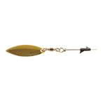 Gold fishing spinner lure with oval blade, split rings, and small hook