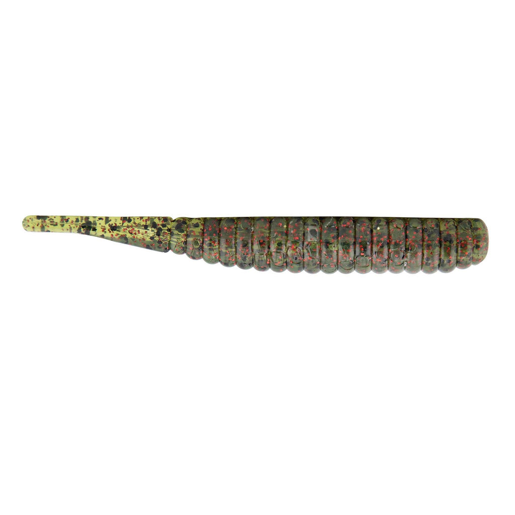 Soft plastic fishing lure, speckled dark green and black body