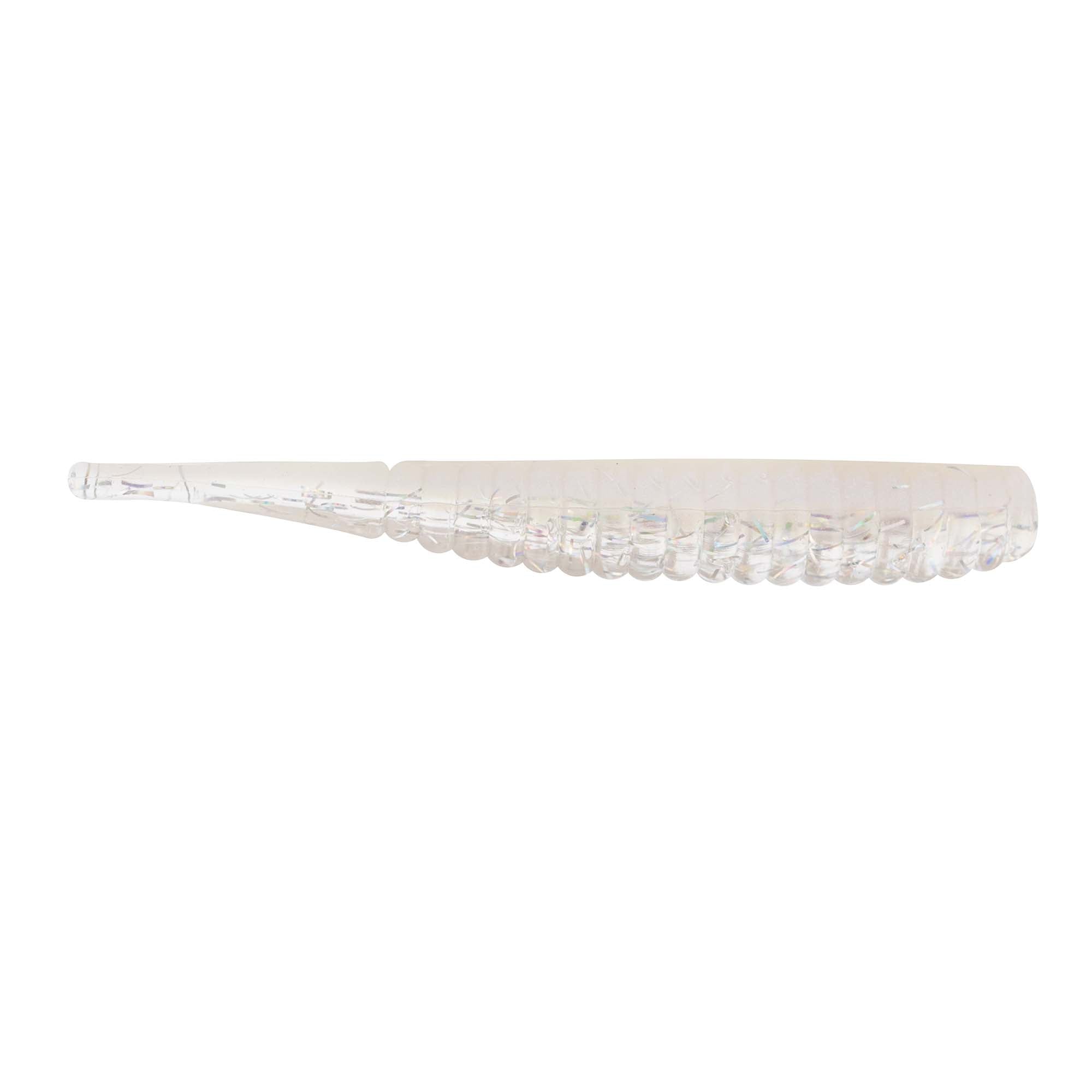 Soft plastic fishing lure, translucent white with fine speckles