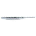 Soft plastic trout lure, light blue translucent body with silvery speckles