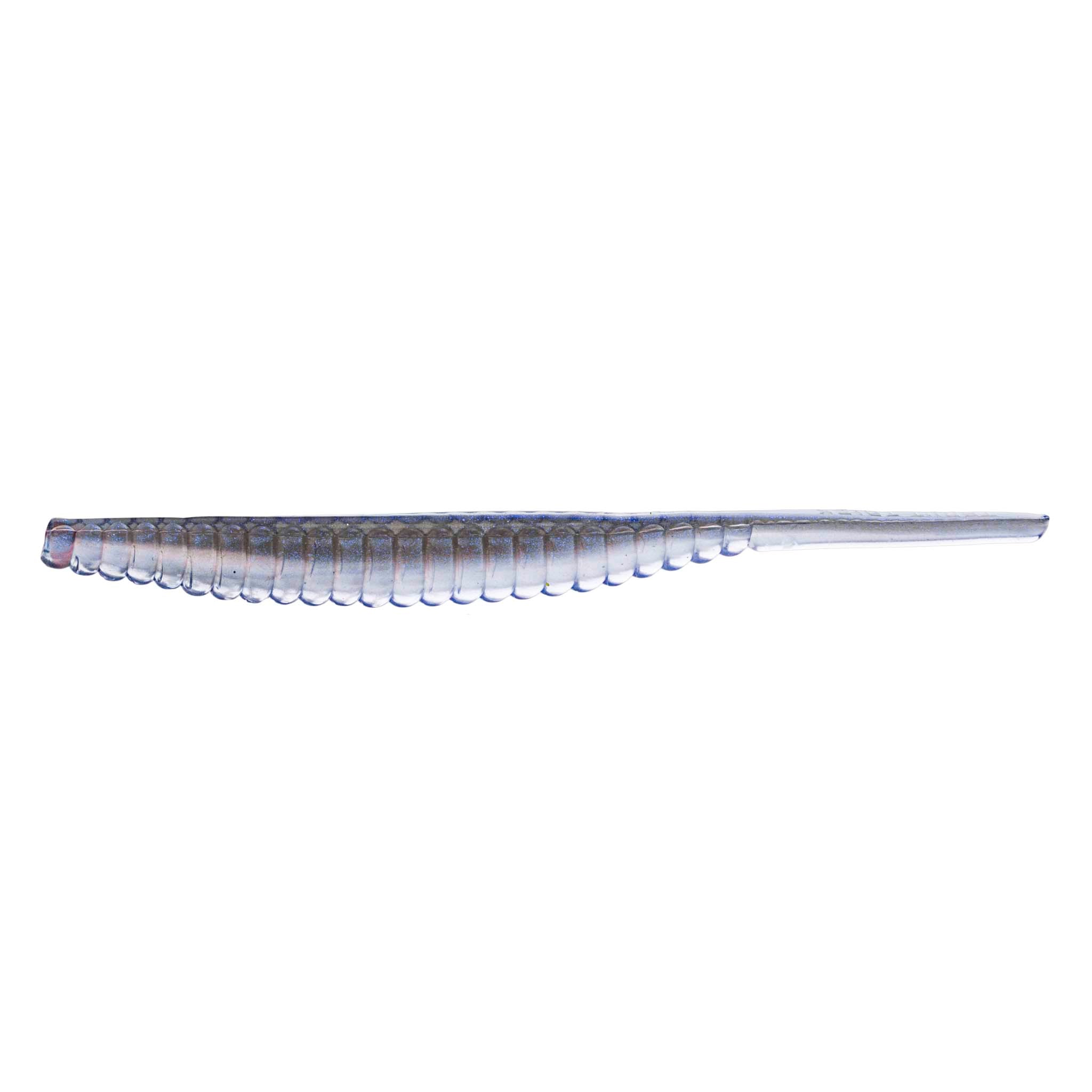 Soft plastic trout lure, blue back with light blue segmented body