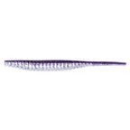 Purple and clear glitter fishing lure with segmented body and light tail