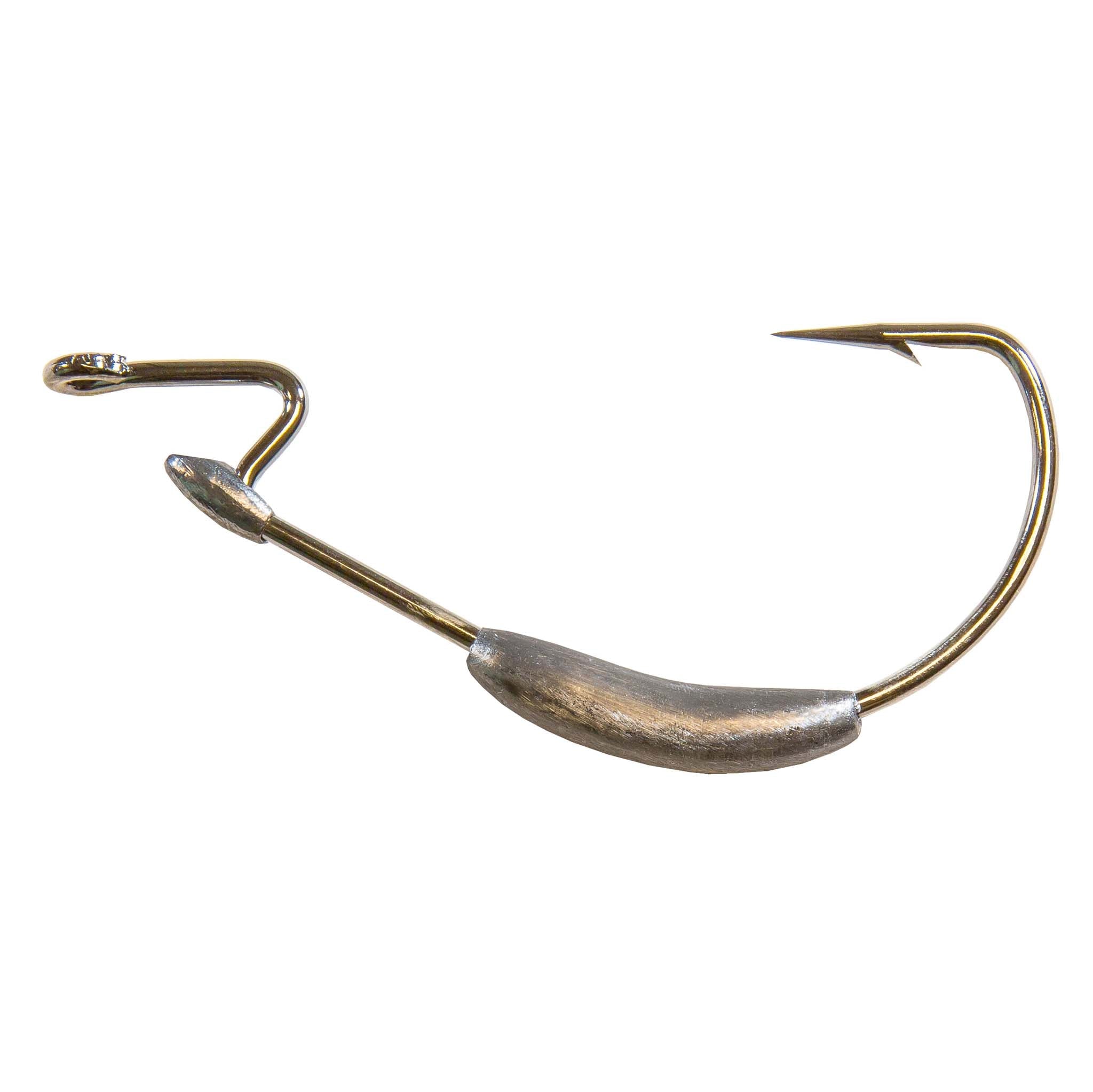 Barbed hook for lures: gold-toned wire with dark molded weight on shank