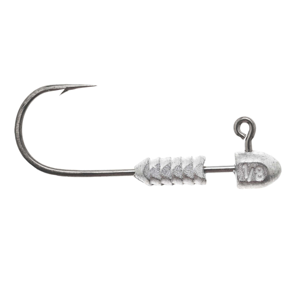 Fishing jig head hook with wire barb and 1/8 oz head, silver