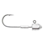 Fishing jig head hook with wire barb and unmarked silver head