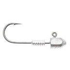 Fishing jig head hook with wire barb and unmarked silver head
