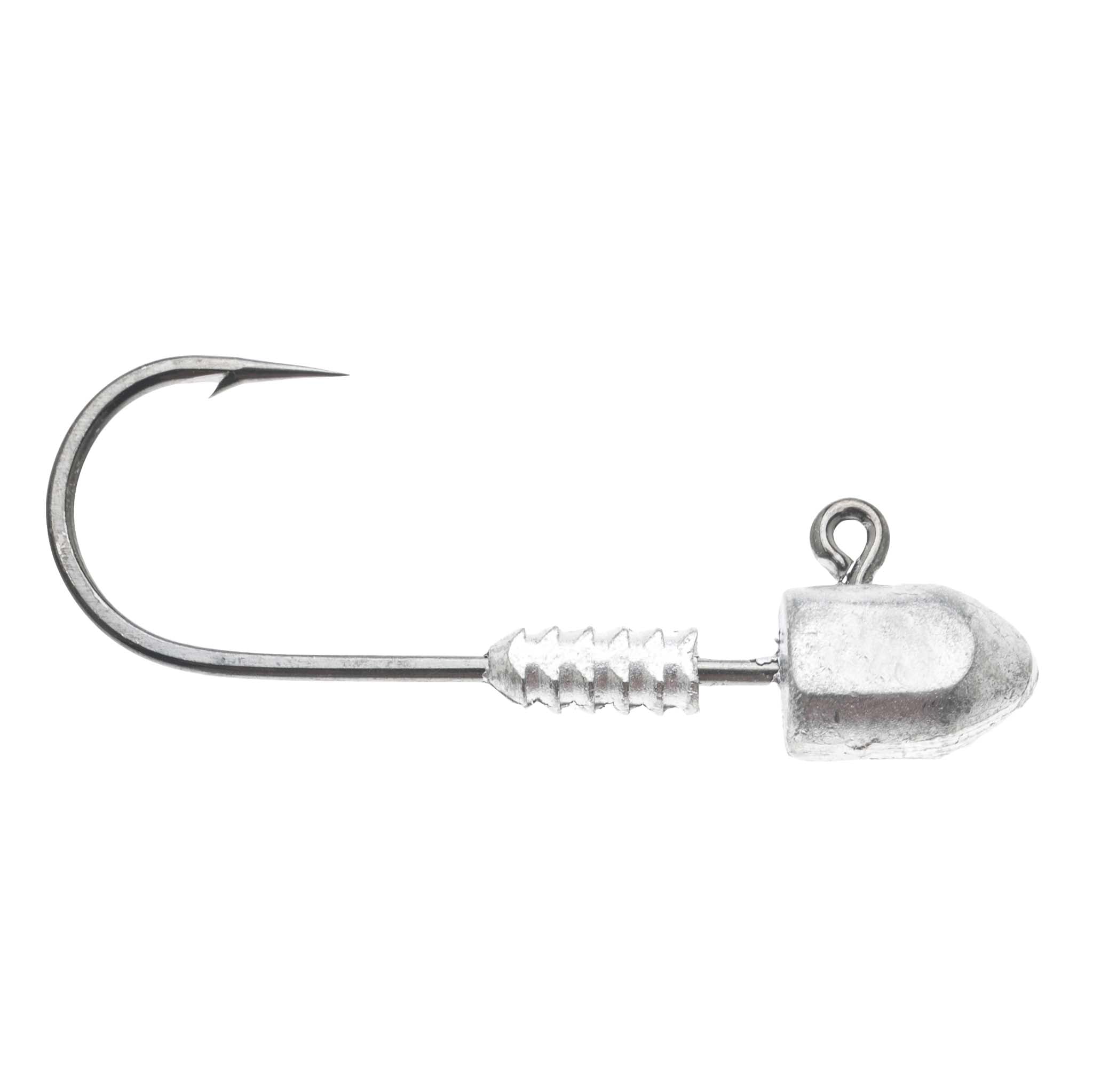 Fishing jig head hook with wire barb and unmarked silver head