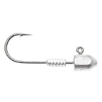 Fishing jig head hook with wire barb and unmarked silver head