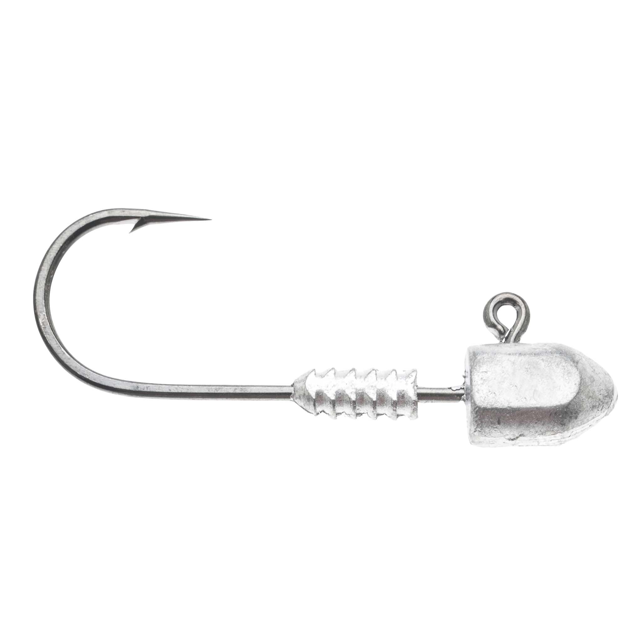 Fishing jig head hook with wire barb and unmarked silver head
