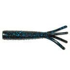 Soft plastic fishing lure, dark blue glitter body with four splayed clear legs
