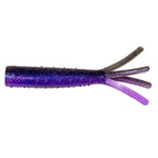 Soft plastic fishing lure, purple glitter body with speckles and four translucent legs