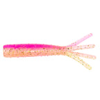 Soft plastic fishing lure, pink glitter body with speckles and four translucent legs