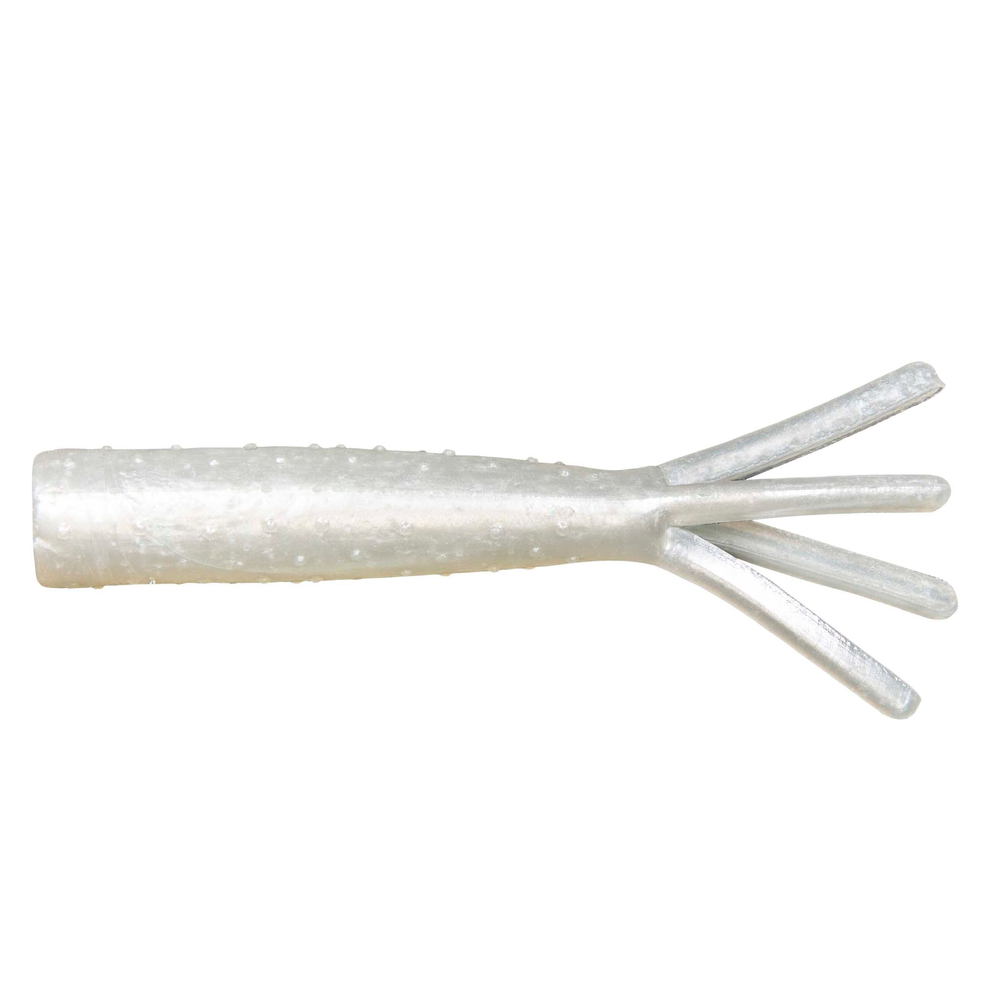 Soft plastic fishing lure in translucent white with glitter and four tentacle tails