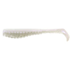 Pearl white soft plastic fishing lure with translucent body and clear curly tail