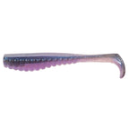 Purple glitter soft plastic fishing lure with translucent body and dark purple curly tail