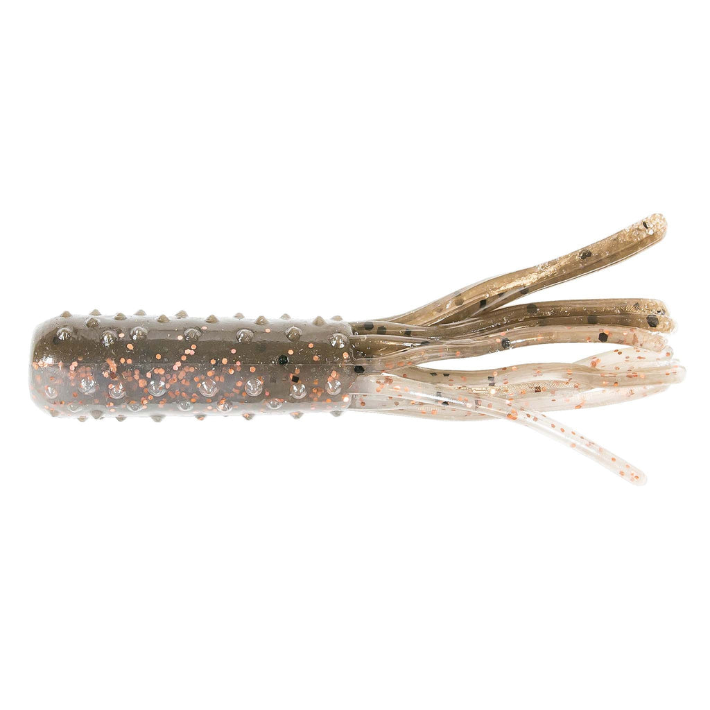 TRD TubeZ soft plastic bait, clear speckled body with amber-tinted tentacles