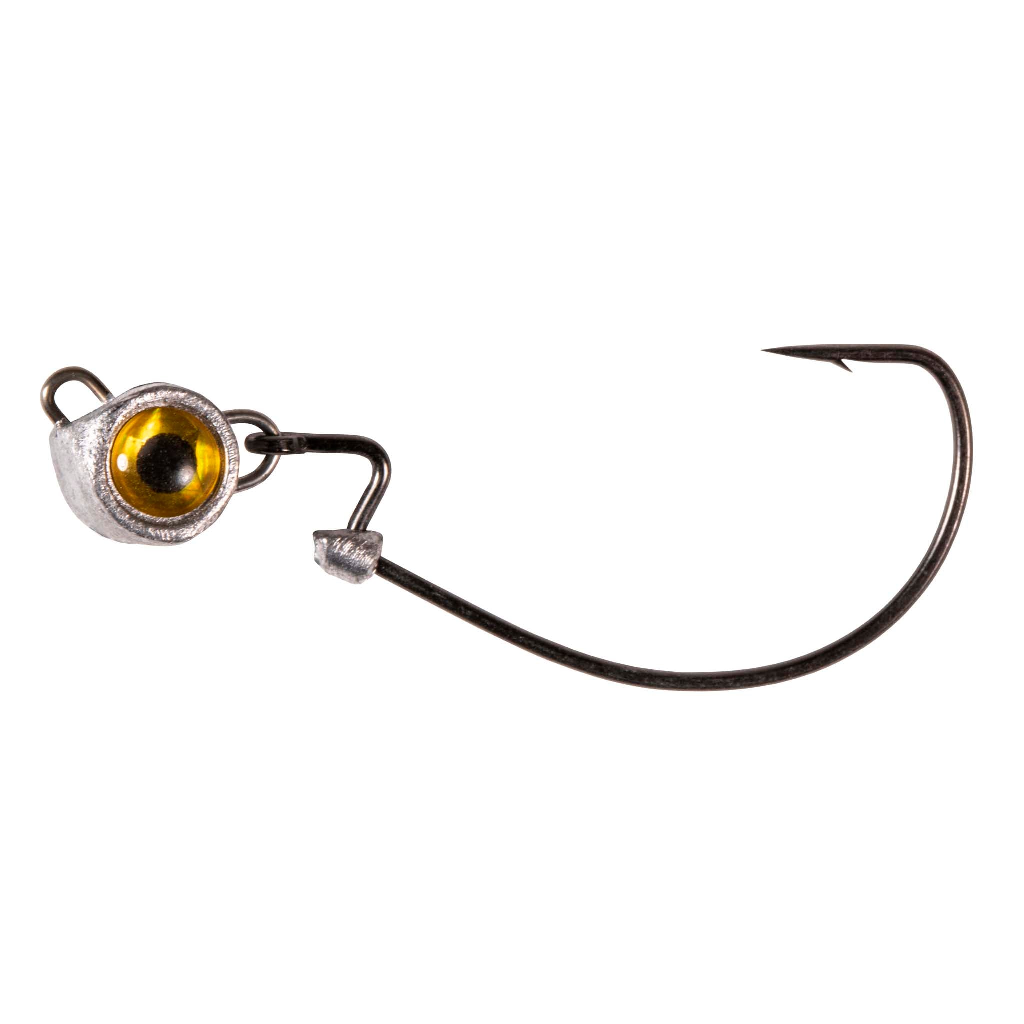 Gold-eye jighead with black hook and round lead head