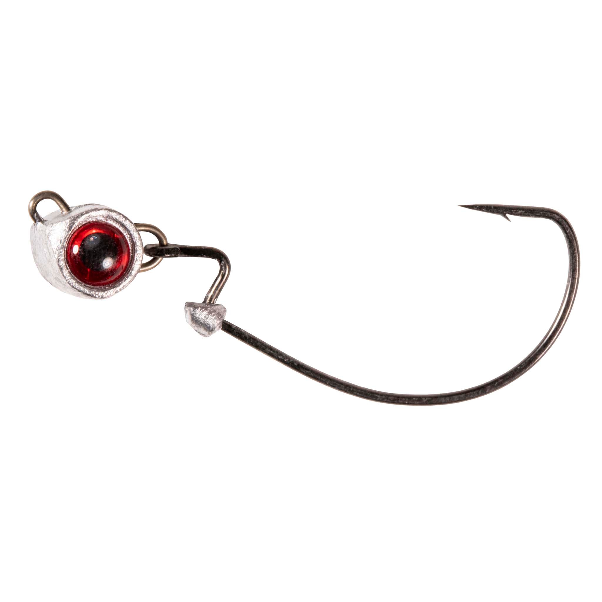 Red-eye jighead with black hook and round lead head