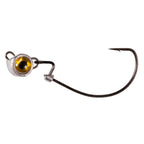 Gold-eye jighead with black hook and round lead head