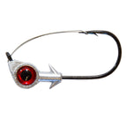Red-eye weedless jighead with silver head, star guard, and black hook