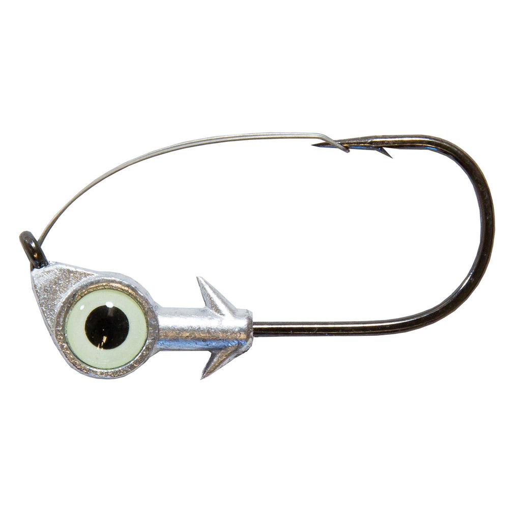 Light green-eye weedless jighead with silver head and black hook