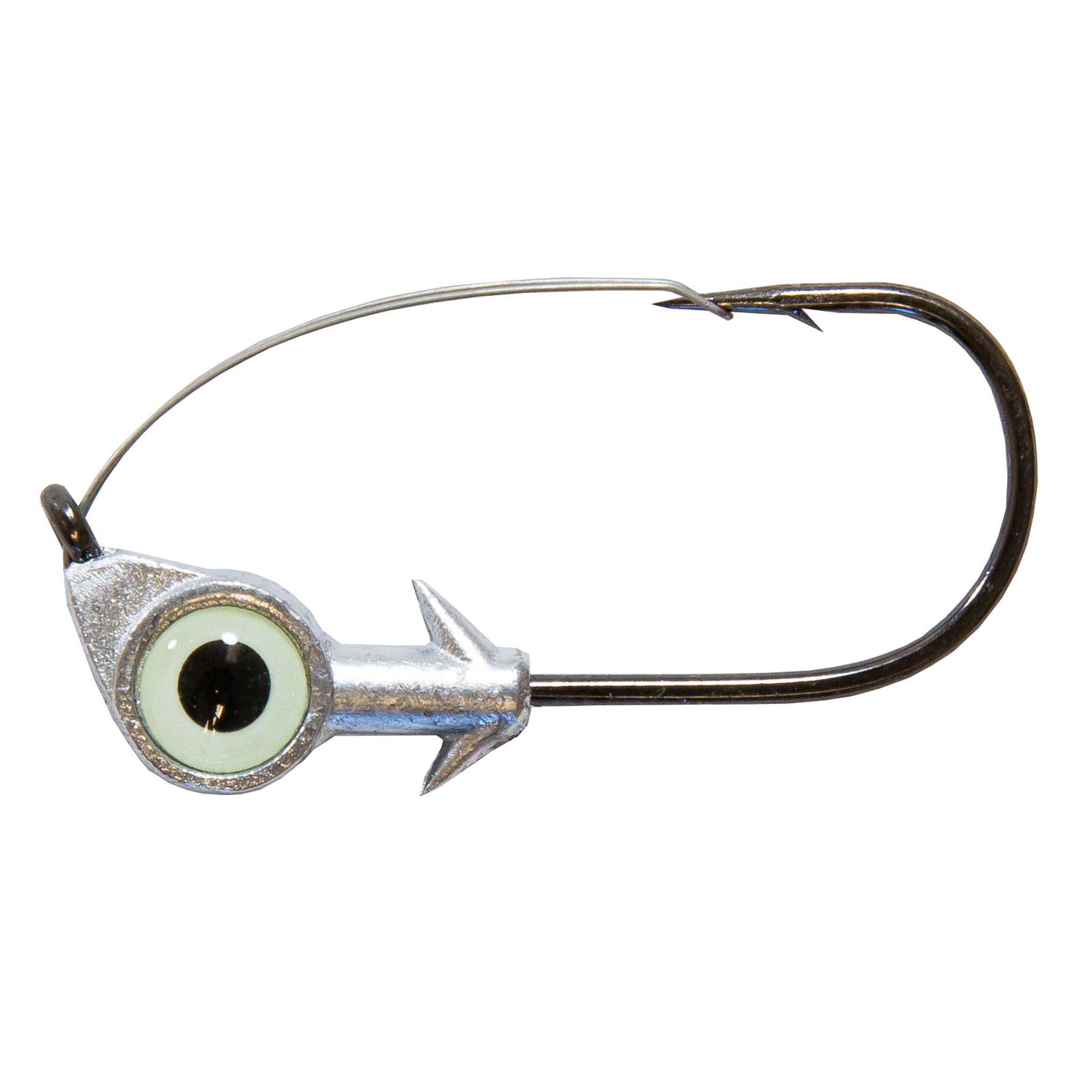 Light green-eye weedless jighead with silver head and black hook