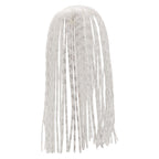 Fishing lure skirt with translucent white hanging strands and fine silver speckles
