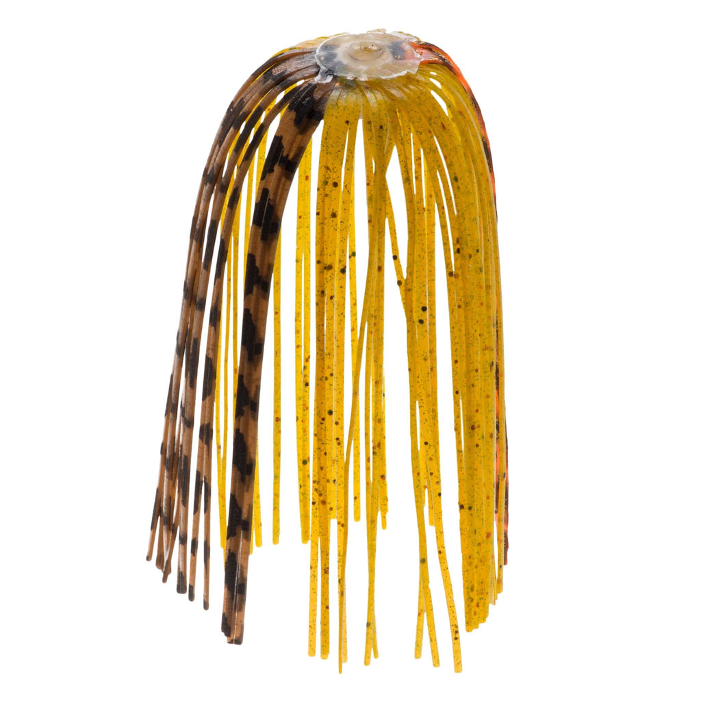 Fishing lure skirt with chartreuse and black metallic fringe strands