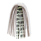 Fishing lure skirt with white-silver metallic fringe and black speckled strands