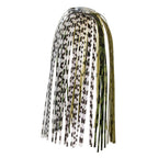 Fishing lure skirt with silver-white metallic fringe and olive-green accent strands