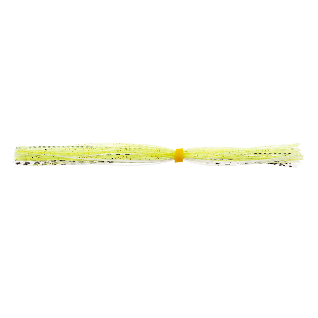 Chartreuse banded fishing lure skirt with fuzzy strands and center connector