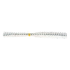 Pearl-white banded fishing lure skirt with black-speckled strands and connector