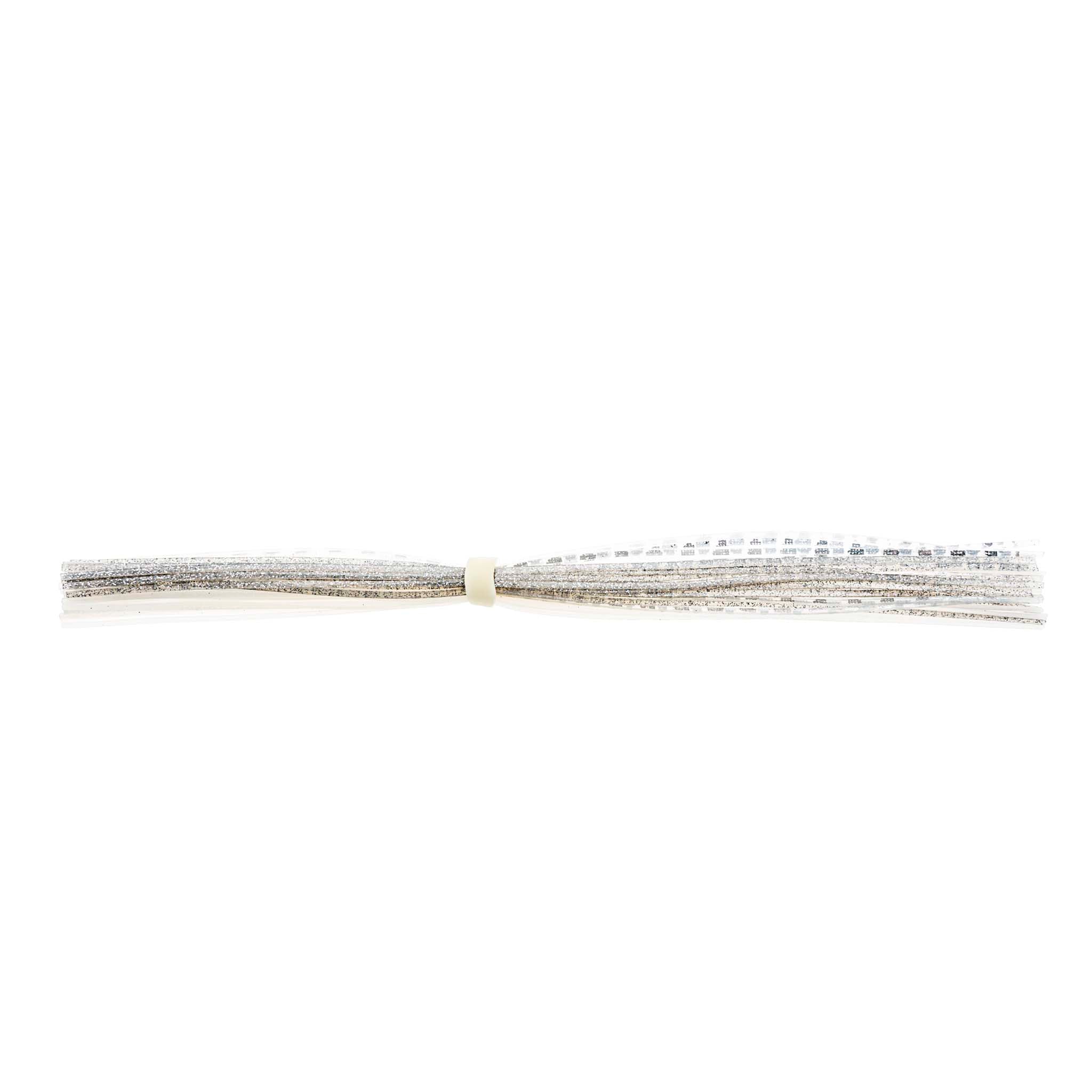 Speckled gray and white banded fishing lure skirt with center connector