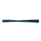Blue and black banded fishing lure skirt with bright blue strands and connector