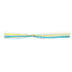 White, chartreuse, and blue banded fishing lure skirt with center connector