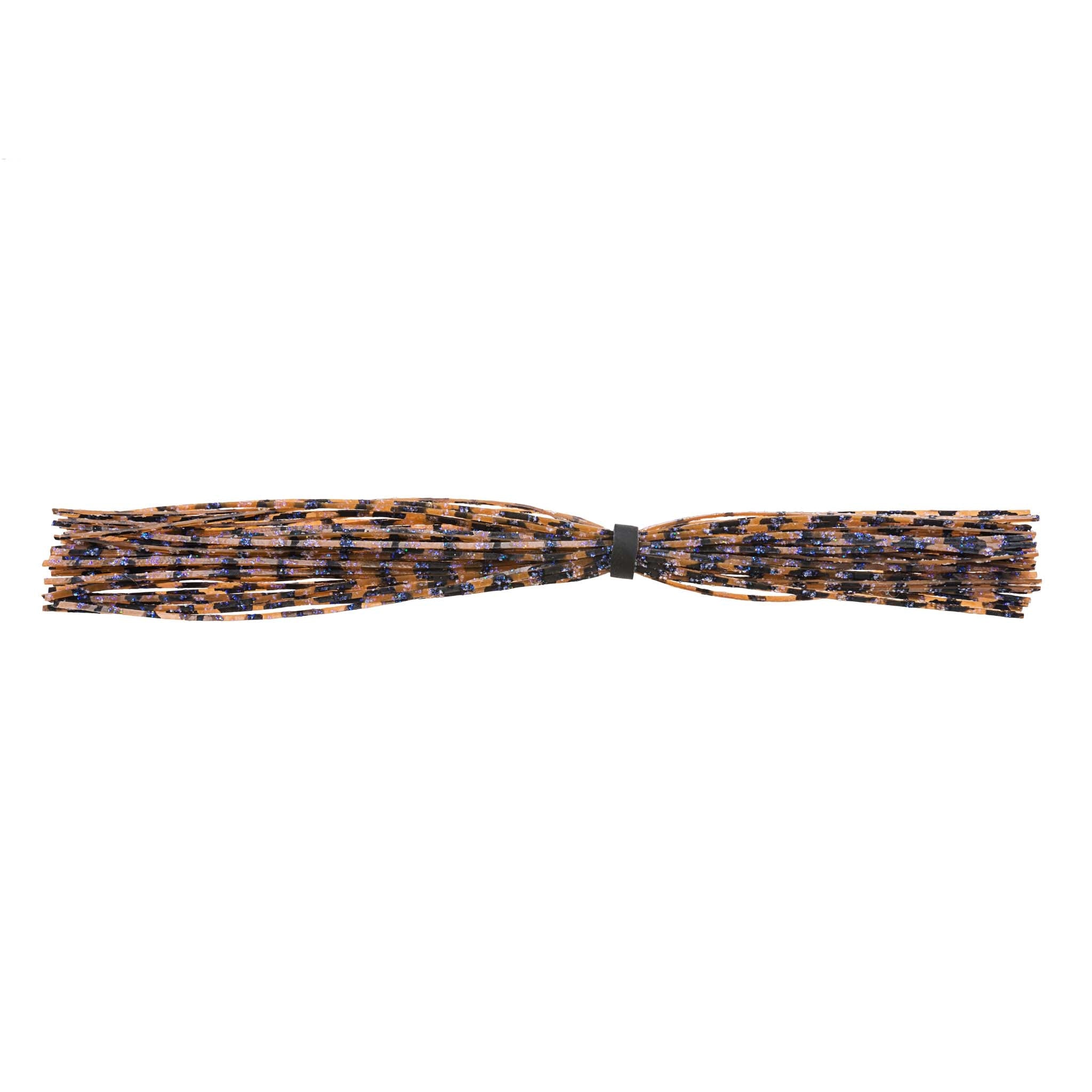 Brown and orange banded fishing lure skirt with patterned bristles and connector